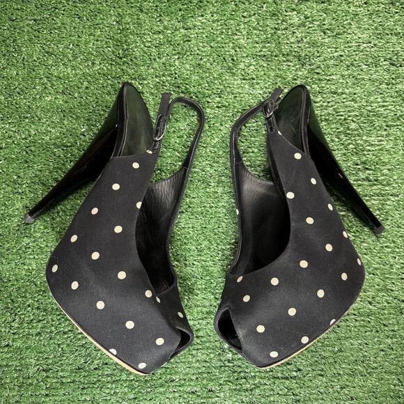 Giuseppe Zanotti Black Polka Dots Peep Toe Slingback Platform High Heels 38.5 - Picture 1 of 8